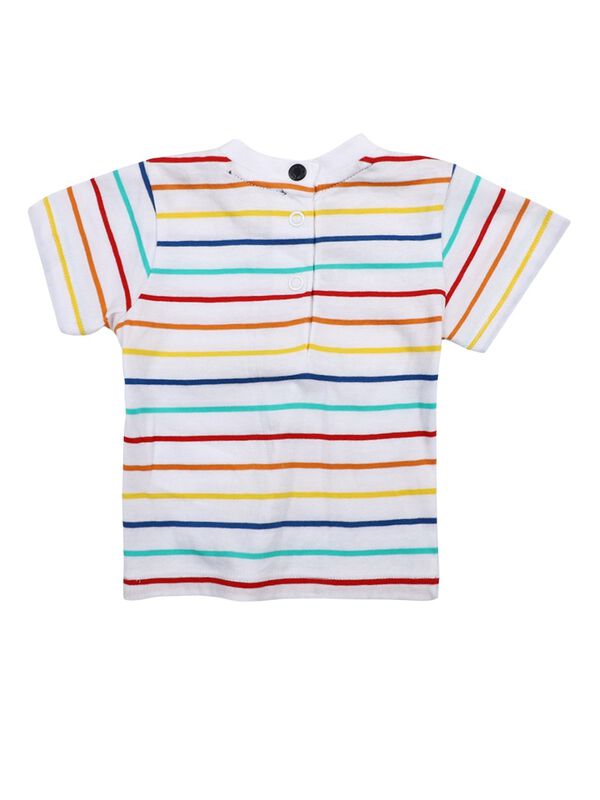 Boys White Striped Short Sleeve Knitted T- Shirt image number 1